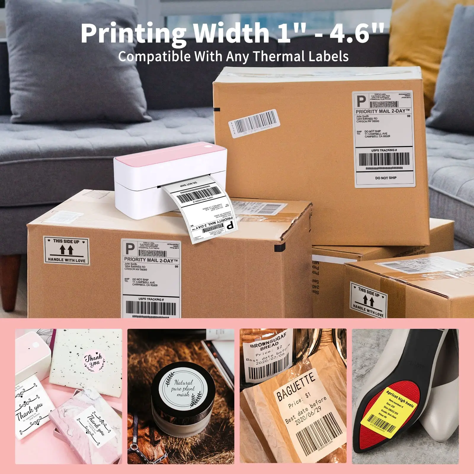Phomemo Bluetooth 118mm Shipping Thermal Label Maker Sticker Printer Portable Address Postage Label Printer Machine Widely Used