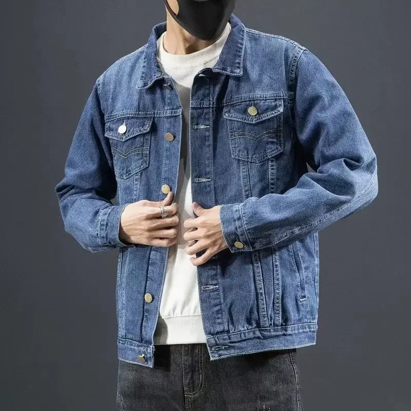 Trendy Denim Jacket For Men Korean Style Slim Fit Student Clothing Fashionable Spring Autumn Casual Wear Other Material