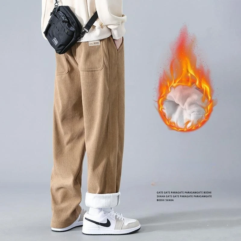 

Вельветовые брюки мужские зимние на флисовой подкладке утолщенные свободные прямые брюки-карго модные брендовые повседневные длинные брюки