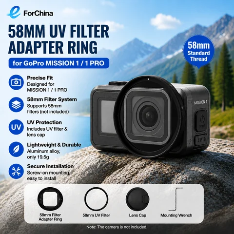 PULUZ 58mm UV Lens Filter Adapter Ring for GoPro MISSION 1 / 1 Pro, with Lens Cover