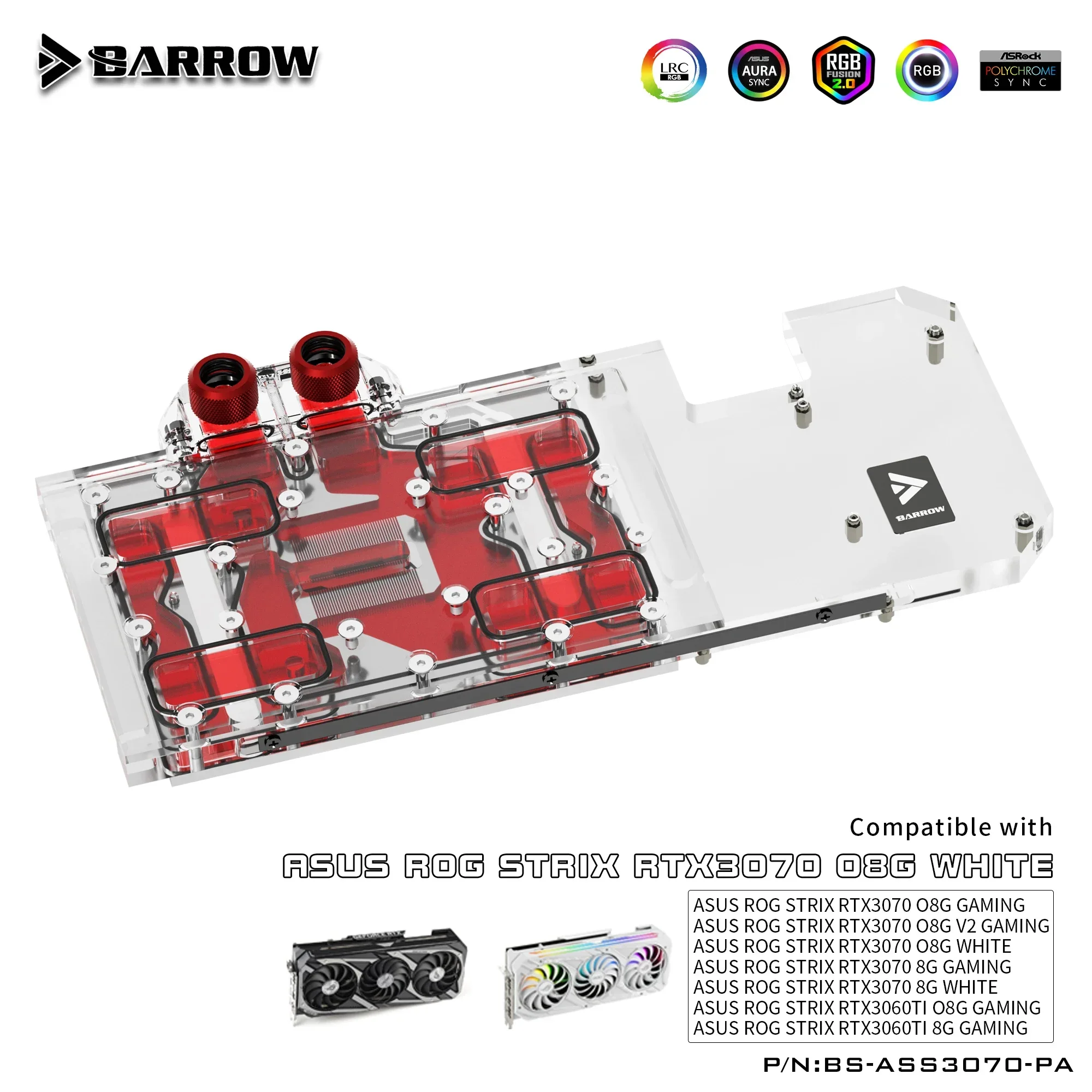 

BARROW GPU Water Block Use for ASUS ROG STRIX RTX 3070 /3060 TI O8G GAMING /White Graphics Card Full Cover, 5V3PIN BS-ASS3070-PA