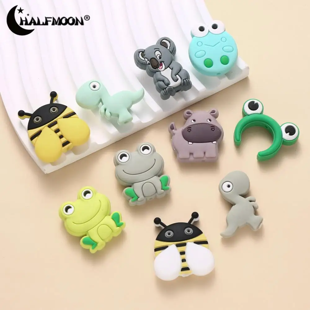 10Pcs Mini Animal Silicone Teether Beads Cartoon Frogs Bee Beads For Jewelry Making DIY Plastic Beaded Pen Keychain Bracelet