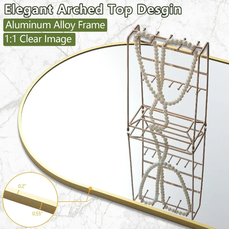 Cermin Panjang Ukuran Besar 81x41 Cermin Lantai Berbentuk Lengkung dengan Bingkai Paduan Aluminium Cermin Berdiri Bebas Modern untuk Seluruh Tubuh untuk B