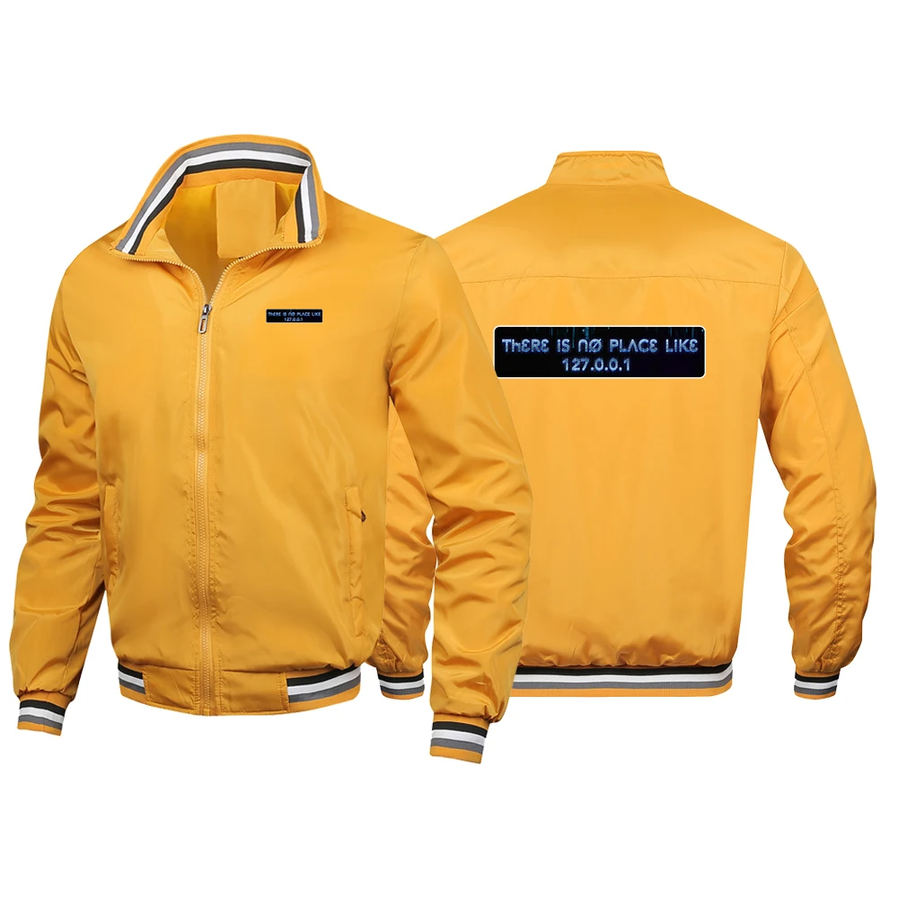 IP Address Graphic 2025 Spring Autumn Men There Is No Place Like 127.0.0.1 Striped Zipper Jacket Fashion Casual Sports Coat