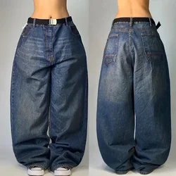 Y2K large size loose and comfortable American  Washed Retro Gradient Jeans Men And Women Casual Gothic High Waist Wide Trousers