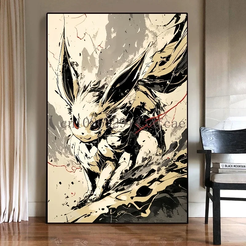 Peinture à l'encre de figurines d'anime Pokemon, peinture sur toile, affiches et impressions Pikachu, art mural, image pour salon, cadeau pour enfants