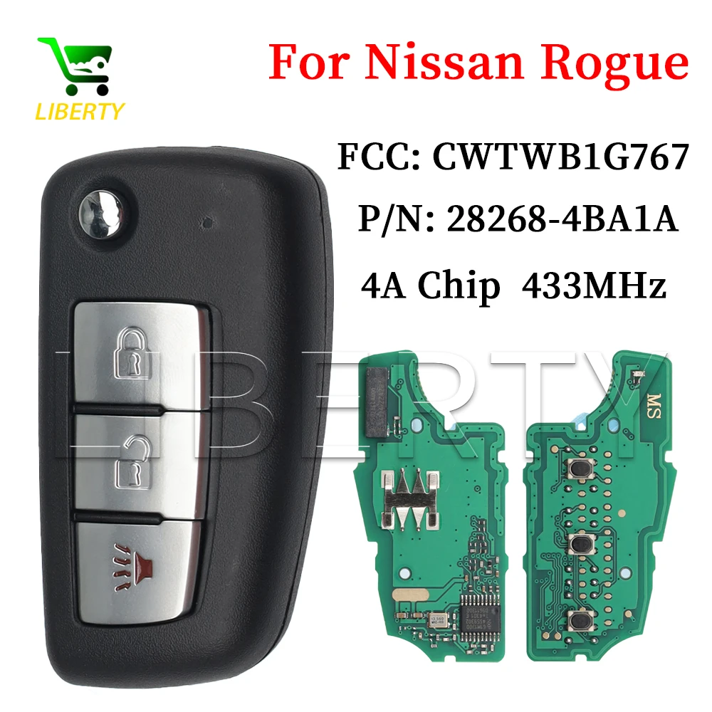 

Liberty CWTWB1G767 PN 28268-4BA1A 3 Button Flip Remote Car Key for Nissan Rogue 2014 2015 2016 2017 2018 2019 Auto Vehicle Key