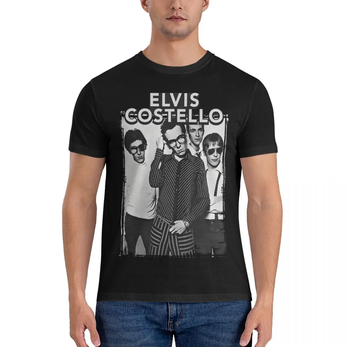 Pop Music T Shirt Men Cotton Novelty T-Shirt Crewneck E-Elvis Costello Tees Short Sleeve Tops Adult