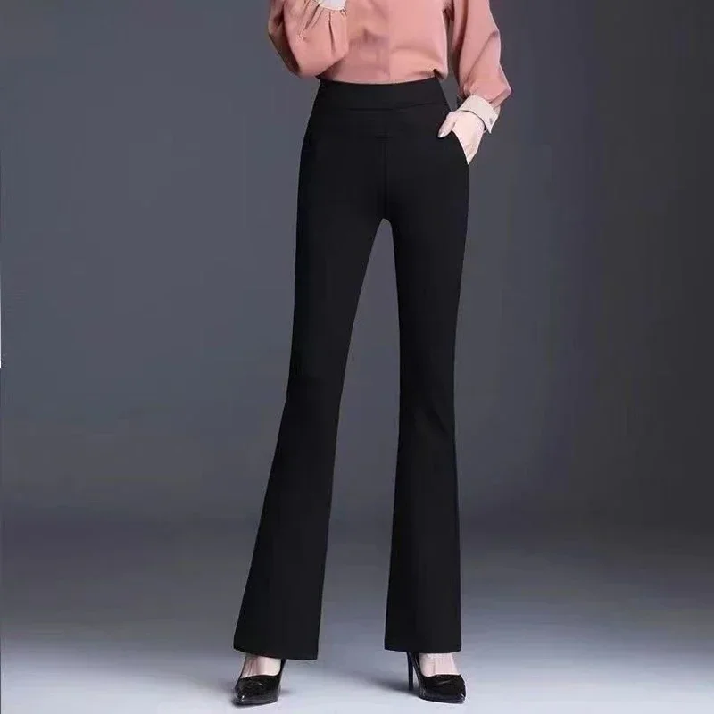 FJM-Pantalon fin à taille haute et évasé pour femme, pantalon décontracté, monochrome, réparation de mode, simplicité, nouveau, été, cent