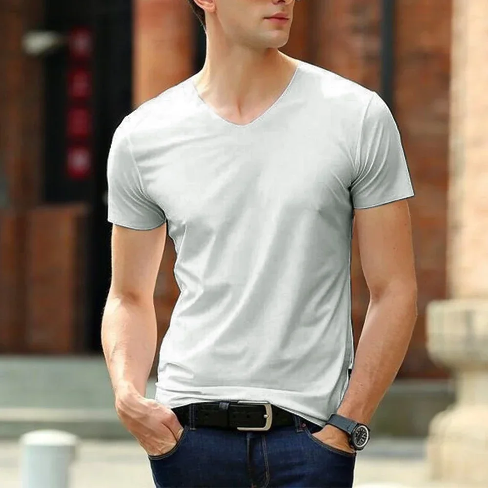 Japan Men's Sexy Ice Silk T-Shirts Solid Male Transparent Quick-dry Bodybuilding V-neck Short Sleeves Thin Slim T Shirt Tops
