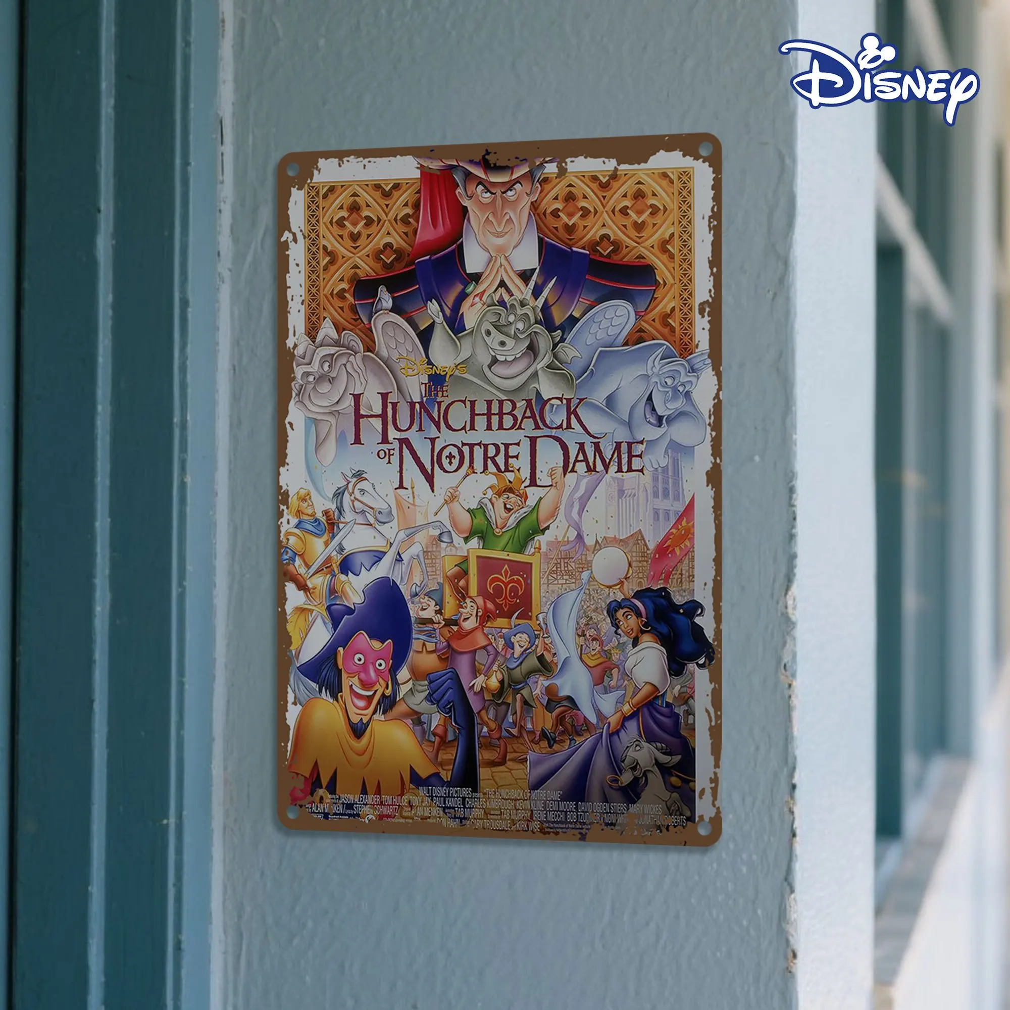 Cartel de chapa de Metal del jorobado de Notre Dame de Disney, cartel artístico de la catedral gótica Vintage con Quasimodo y Esmeralda, Heavy-D, 1 ud.