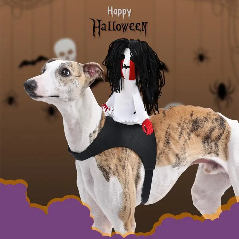 Dog Ghost Saddle Costume Halloween Dress-Up Pet Costumes Novelty Ghost Saddle Pet Ghost Riding Outfit Stylish & Funny Dog