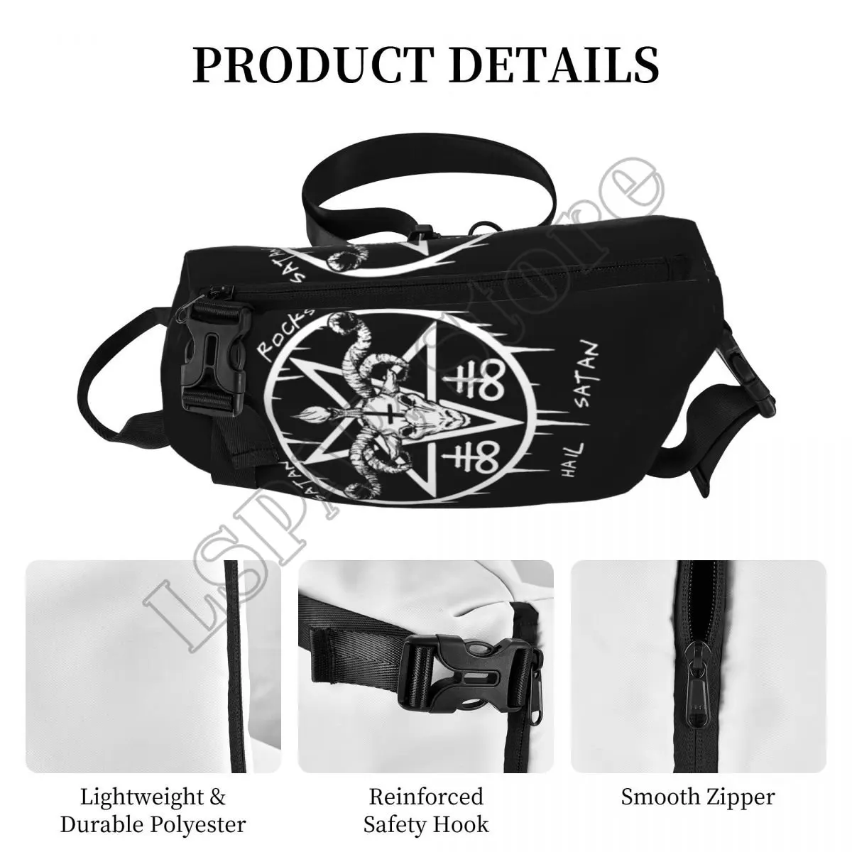 Bolso de pecho oculto satánico para hombres, bandolera gráfica de ocultación satánica, Bolso pequeño para escuela estética, bolso de viaje para