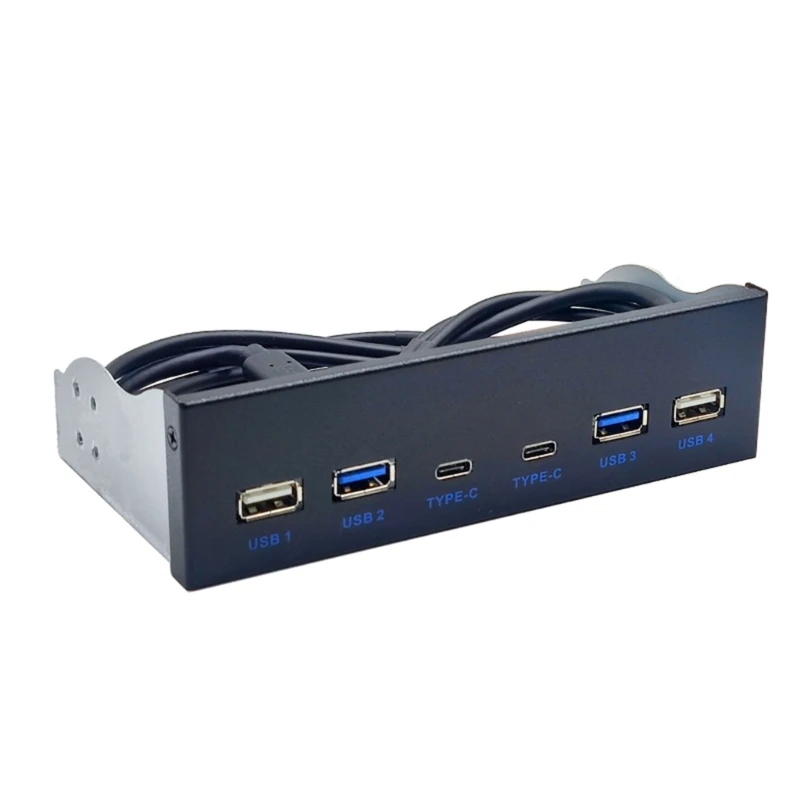 

USB Front Panel for Desktop 5.25" CD-ROM Bay USB3.0/3.2 19Pin USB2.0 9Pin to 2x USB Type C + 2xUSB3.0 + 2x2.0