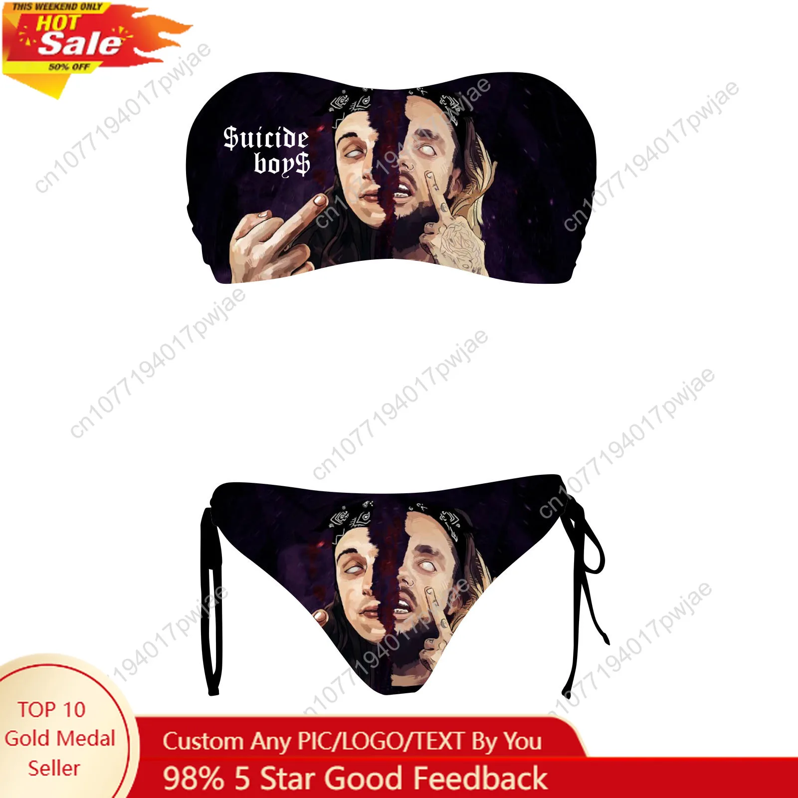 

Suicideboys Hip hop Singer Custom Swimsuit Womens Drawstring Two Piece Set Bathing Suits Swimwear Pool Beach Bikini Beachwear