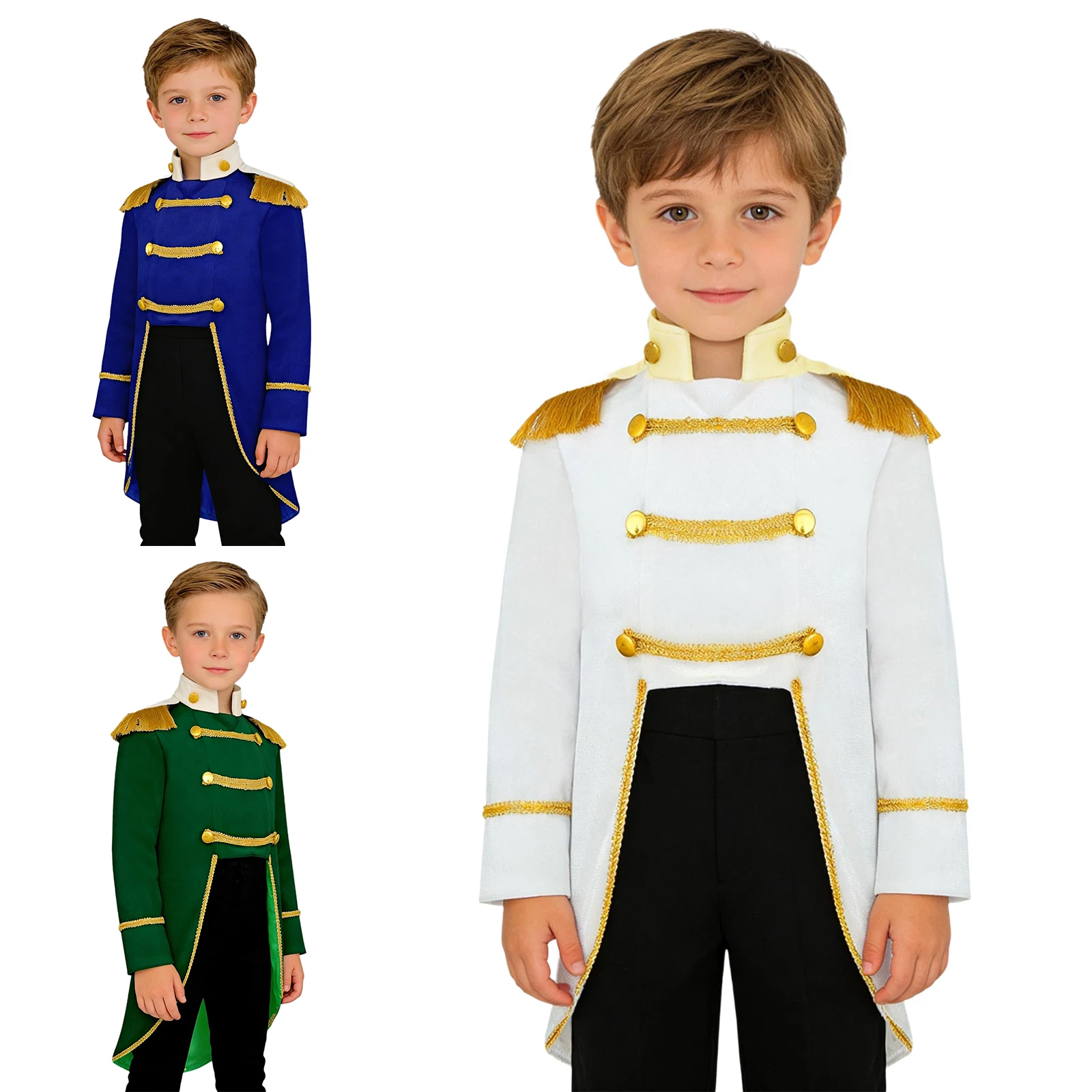 Baby Boys Prince Costume Long Sleeve Tailcoat Jacket Royal Court Marching Band Uniforms Halloween America Drum Costumes