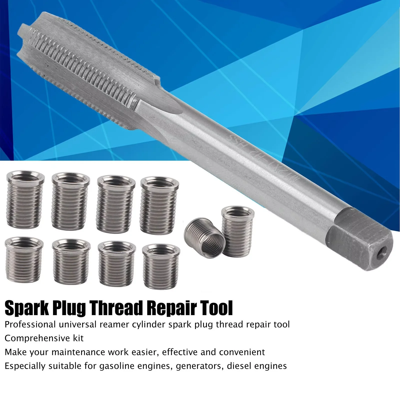 Spark Plug Thread Repair Kit M10x1.0 Bolt + M12x1.0 Tap Auto Hardware Set Thread Restoring Tool Spark Plug Hole Repair Tool
