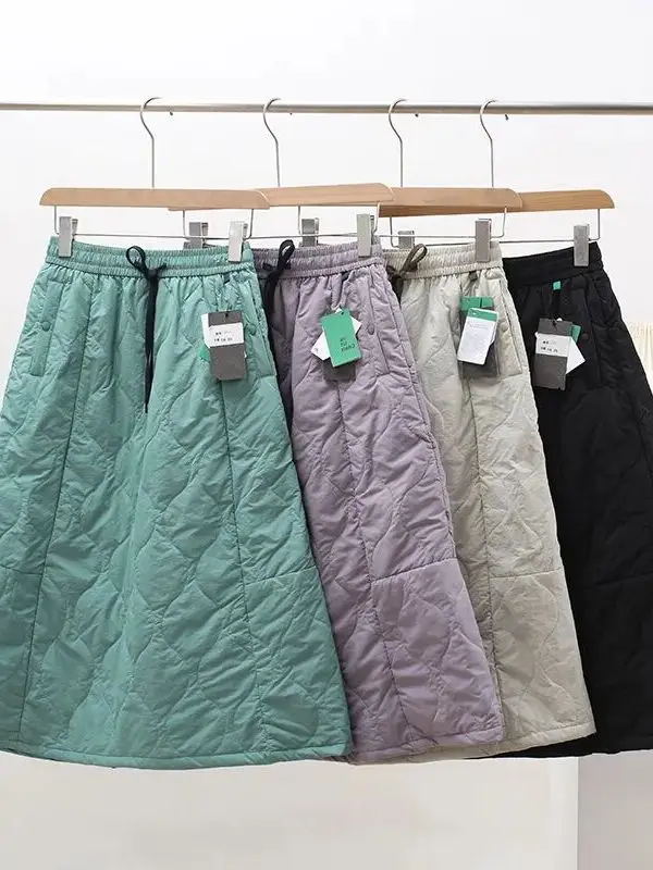 

Женская утепленная стеганая хлопковая юбка А-силуэта средней длины для активного отдыха, водонепроницаемая, повседневная, с высокой талией и поясом
