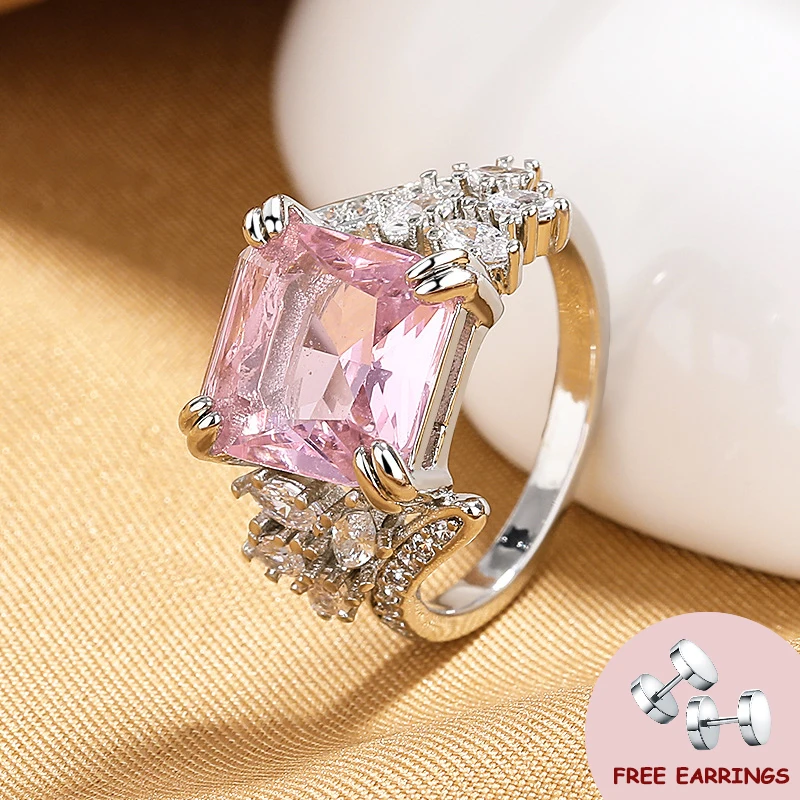 

Trendy Silver 925 Jewelry Rings with Zircon Gemstone Accessories for Women Wedding Engagement Party Promise Gift Ring Size 6-9