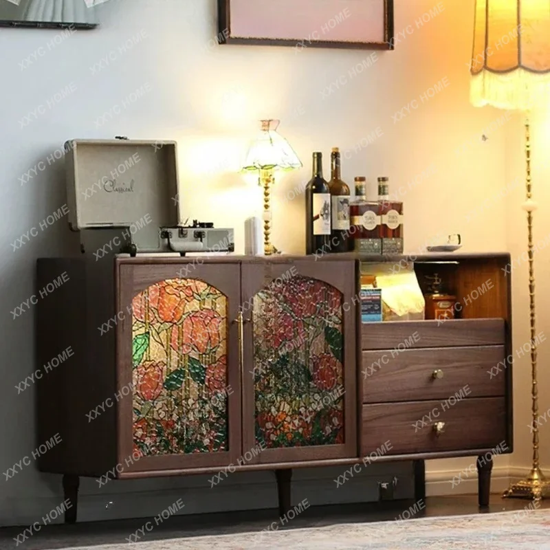 

Integrated wall-to-wall living room sideboard, solid wood home vintage multifunctional storage cabinetTJ