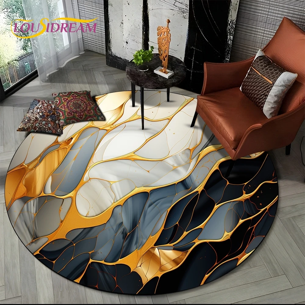 

Luxurious Colour Marble Blue Green Gold Round Carpet Rug for Living Room Bedroom Sofa Decor,Kid Area Rug Non-slip Floor Mat Gift