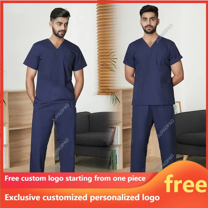 

Personalized Logo Customization Anesthesiologist Surgical Gown Short Sleeve Scrub V-neck Suit Hospital Doctor Nurse Work Clothes