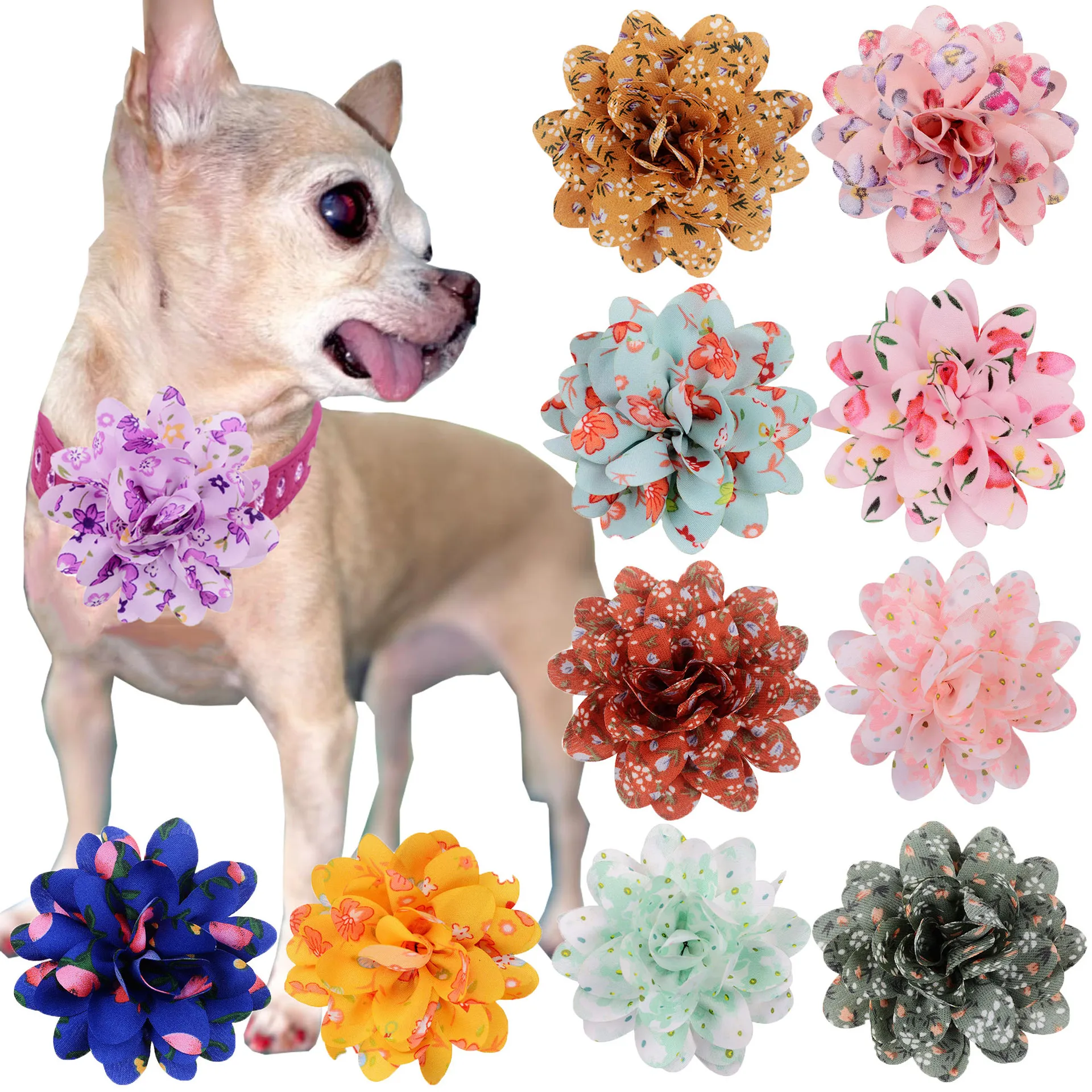 

20pc/set Removable Comfortable and beautiful Flower Bow Pet Collar Simple Cat Costume Dress with Wedding/Birthday Party Supplies