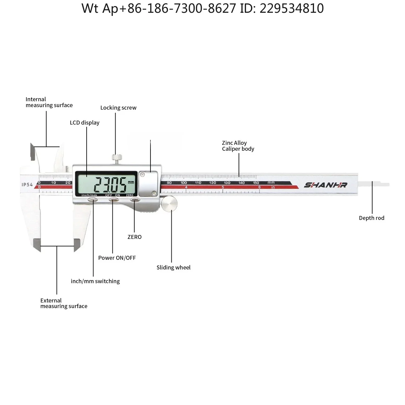 Alloy Digital Stainless Steel 6 Inch/150mm,IP54 Digital Micrometer with Large  Screen SHANHR-8144-150