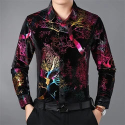 Camicie in stile cinese di lusso abbronzanti per uomo a maniche lunghe Casual primavera velluto di nuova qualità liscio confortevole Slim Chemise Homme