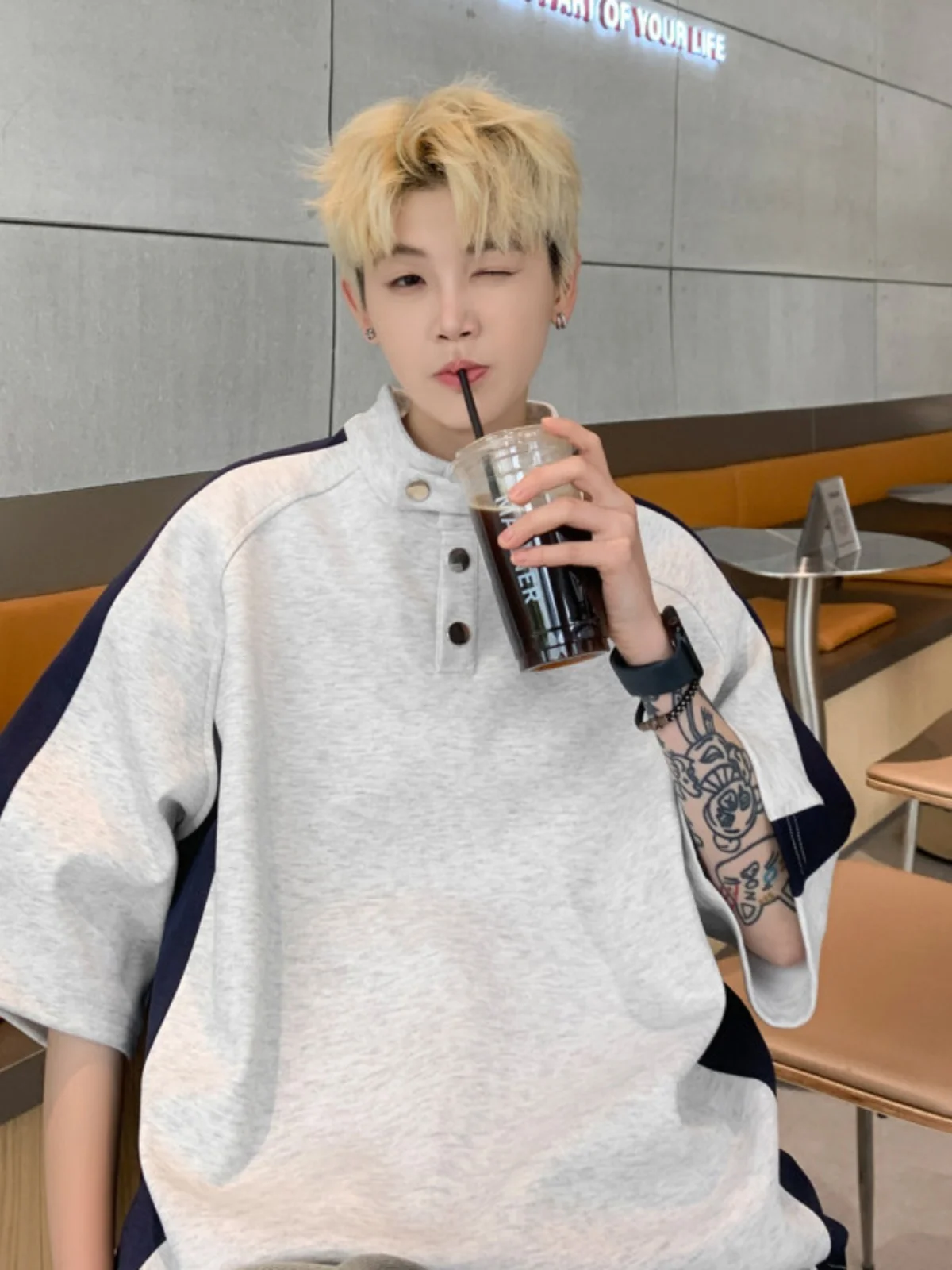 

Мужская дышащая летняя футболка свободного кроя с высоким воротником ort Sve на пуговицах, повседневная футболка из полиэфирного волокна