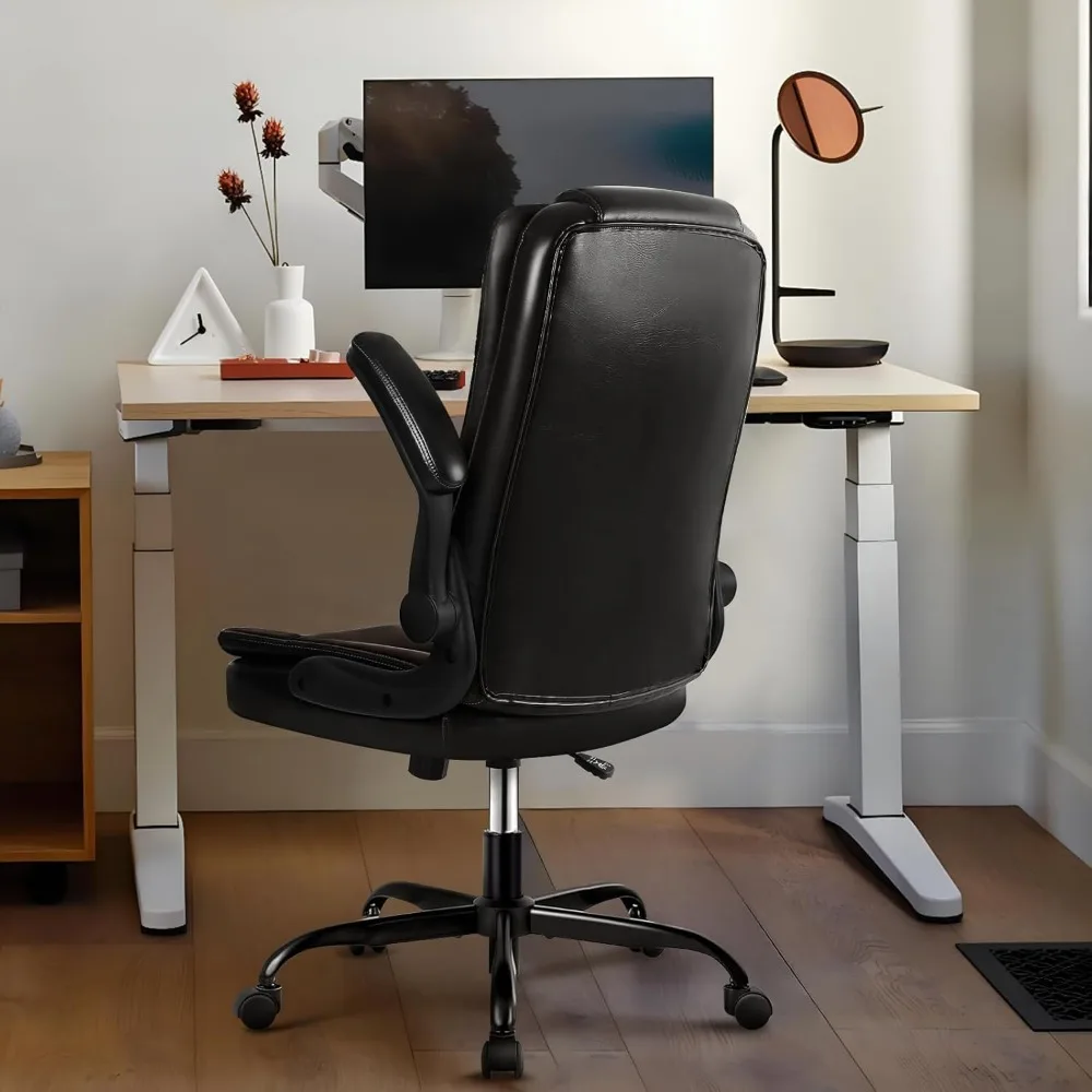 Silla de oficina ergonómica con reposabrazos abatibles, sillas de oficina ejecutivas de cuero, respaldo alto, soporte lumbar, silla de escritorio para computadora en casa