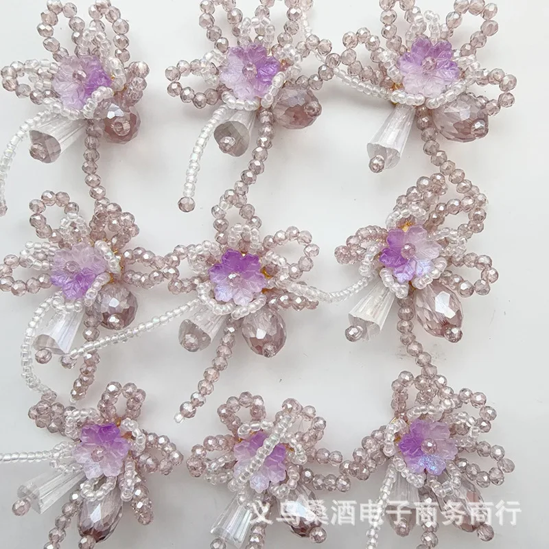 Summer Fresh Purple Crystal Lily of The Valley Flower Shoe Charms for Clogs DIY Tassel Decoration Accessory for Beaded Buckle