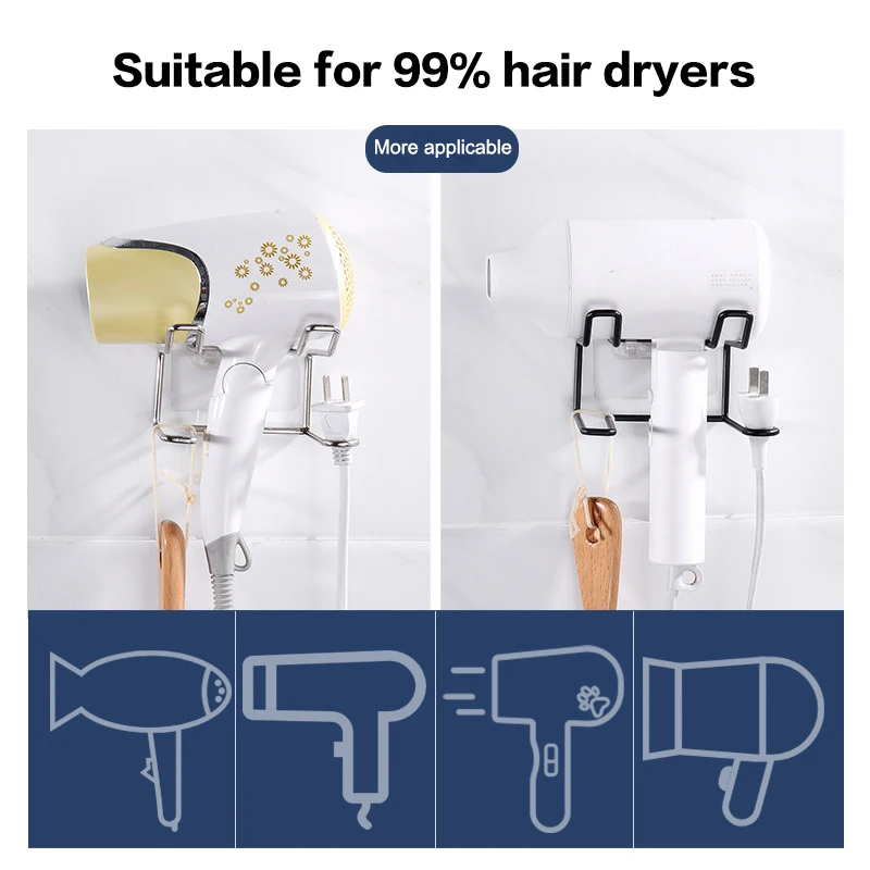 Stainless Steel Hair Dryer Holder Rack Punch-Free Bathroom Wall Mounted Hair Straightener Dryer Holders Organizer Storage Shelf