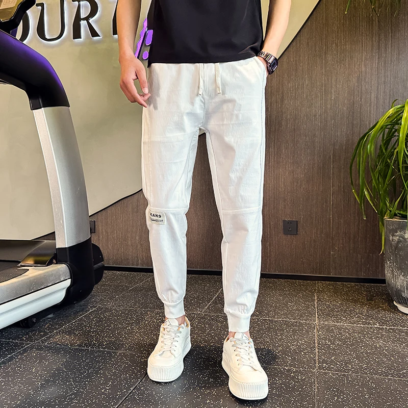 

Men's Summer Pants Korean Fashion Spliced Design Joggers Pants For Men All Match Comfortable Elastic Slim Fit Trousers Male 36