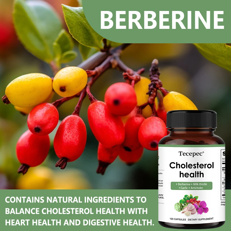 مكمل الكوليسترول - يحتوي على البربرين + شوك الحليب + الثوم للحفاظ على صحة القلب والأوعية الدموية والقلب وتعزيز المناعة