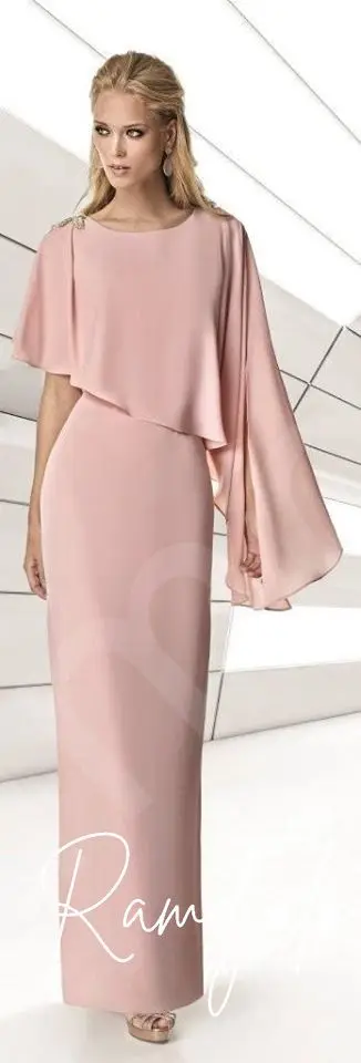 Vestidos personalizados para madre de la novia, color rosa rubor, vestido de columna, capa superpuesta, tela de gasa, largo hasta el suelo, fiesta para eventos de boda