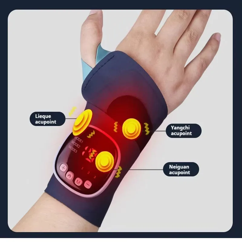 Tutore vibrante per massaggiatore da polso a 9 modalità e 19 livelli - Dispositivo di massaggio magnetico staccabile con terapia del calore Funzionamento semplice
