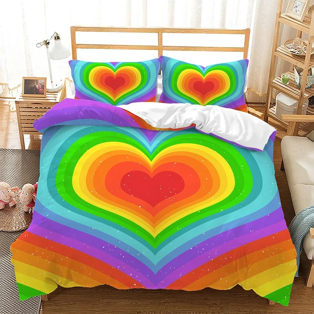 

Rainbow Heart Love Duvet Cover Colourful Stripe Bedding Set Pillowcases Comforter linen Single Double TwinQueen For Kids Gift