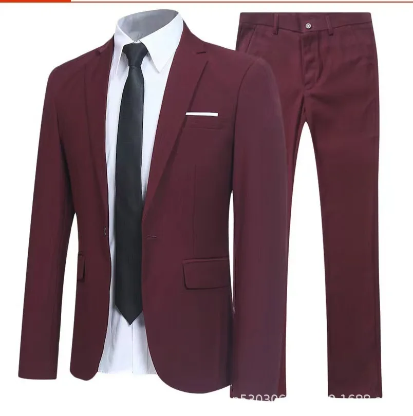 Mens Suit Set Business Casual Blazer Groom Groomsmen Wedding Tuxedo Two Piece Formal Office Wear Party Suit