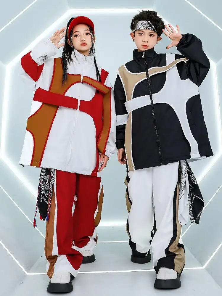 Boy Streetwear Hip Hop Loose Sport Jacket Pant Suit for Girl Kids Stage Fashion Show Coat Trousers Set Tracksuits