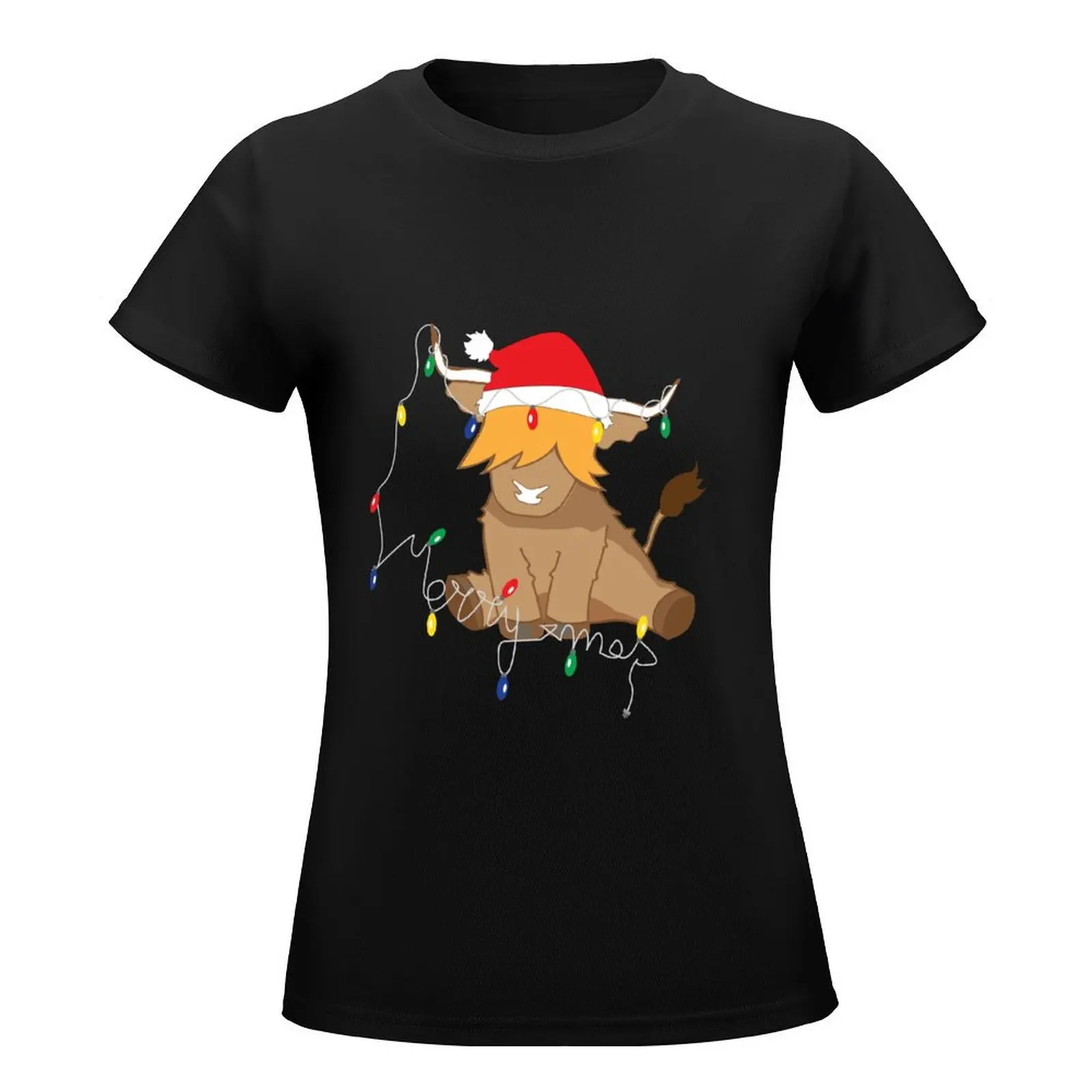 Cute highland cow christmas T-Shirt shirts graphic tees Blouse fashion woman blouse 2024