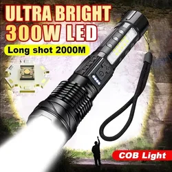 High Power LED Flashlight USB Rechargeable Zoom Tactical Torch 2000M Long Range Powerful Flashlight Fishing Camping Lantern