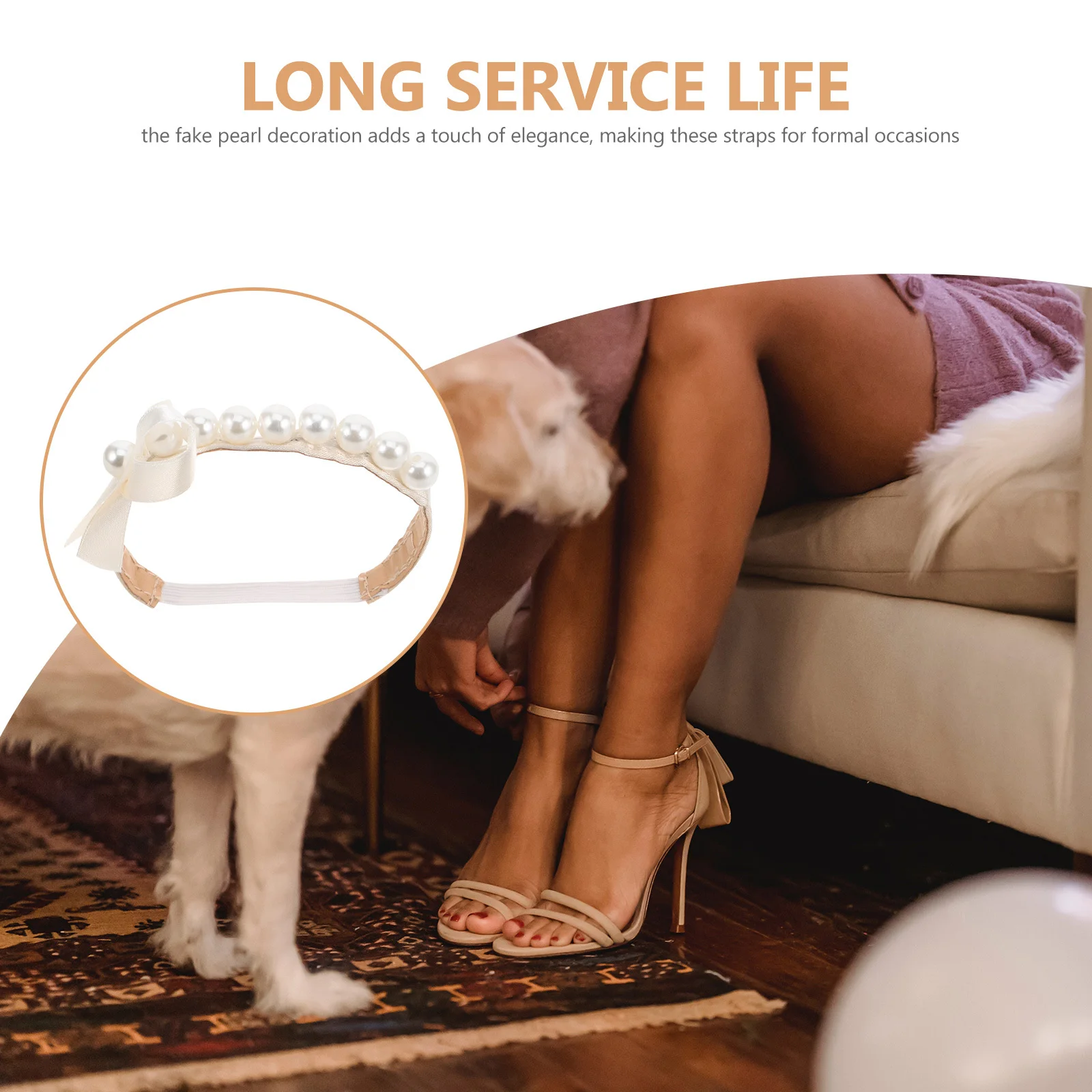 

1Pair High Heel Strap with Pearl Design Anti-Loose Replacement Shoe Strap Easy Fit Comfortable Stable for Women