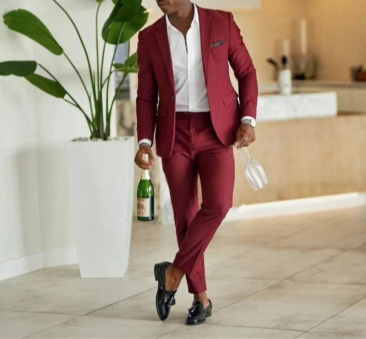 

Fashion Men Suits Slim Fit 2 Pcs Wedding Groom Tuxedos Dinner Party Prom Outfits