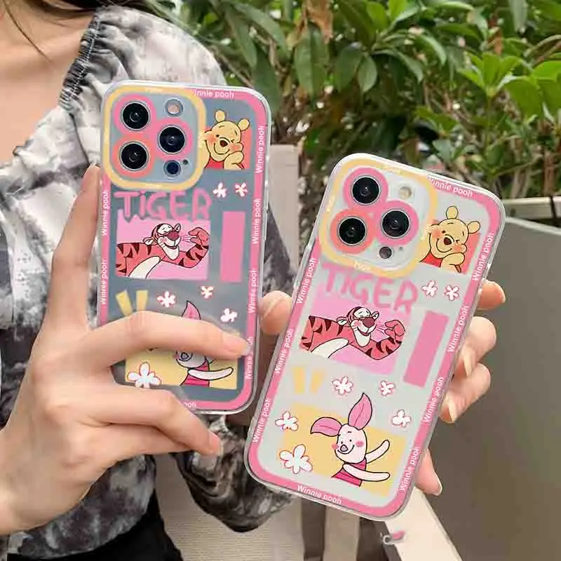 Disneys Winnie The Pooh Tigger Pigle Phone Case For iPhone 15 14 13 12 11 Pro Max XR XS MAX 78Plus Y2K Anti Fall Cute Back Cover