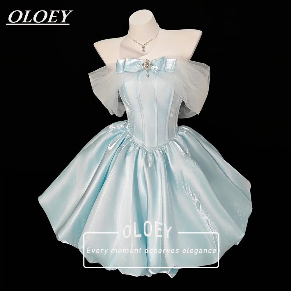 

OLOEY Fairy Glitter Organza Puffy Short Prom Cocktail Dress Sparkly Bow A-Line Mini Wedding Party Gown Customized Lace-up Back