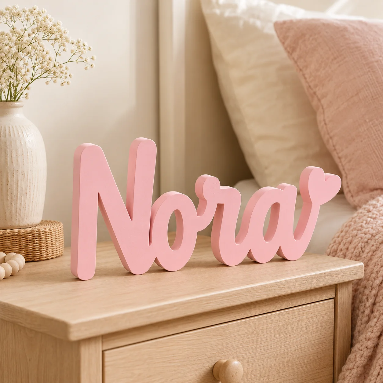 1pc Custom Heart Shape PVC Wooden Name Plaque, Bedroom Room Table Decor,Ornament for Nursery Baptism Wedding Anniversary Gift