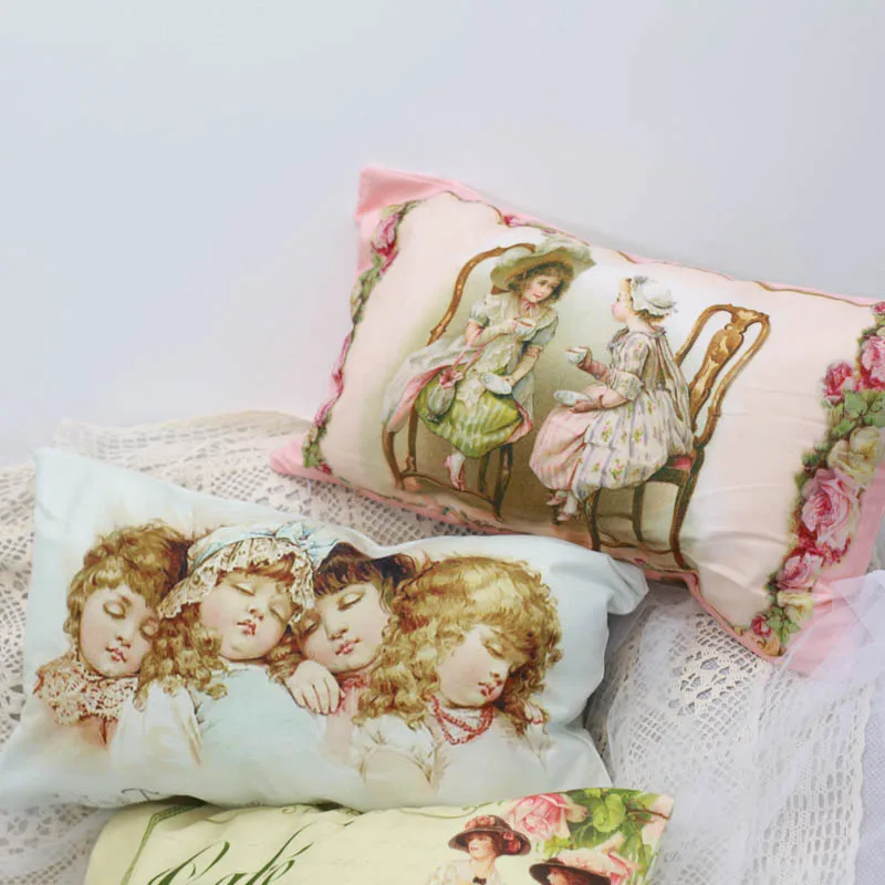 European Vintage Pillowcase Home Rectangular Decorative Pillows for Sofa Girl Printed Short Plush Bed Single Pillow Covers