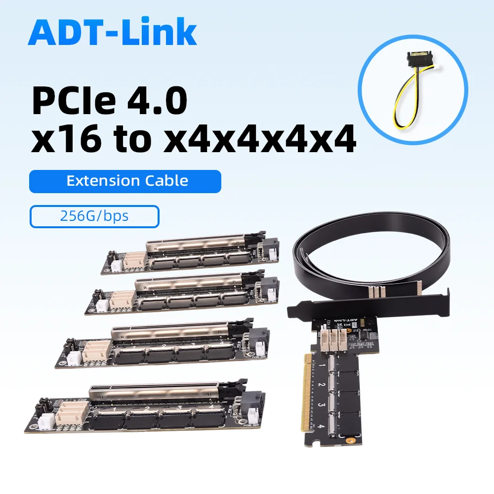

Riser PCI-E 4.0 X16 FFC Graphics Card GPU Extension Cable To X16/X8X8/X8X4X4/X4X4X4X4 Split Adapter One To Four Split 256G/bps