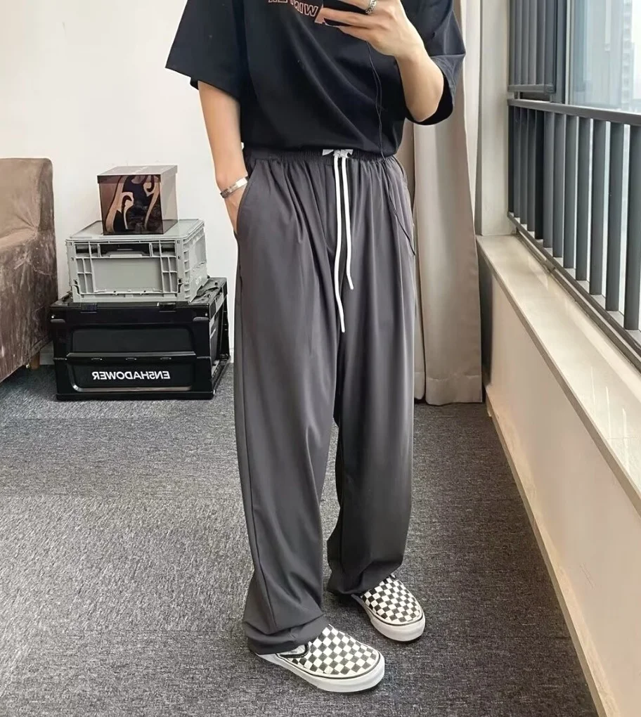 

American Sle Ice Silk Cool Feeling Casual Pants Men Loose Floor-Length Outdoor Sports Qui Dry Hiking Pants Texture Wide L...